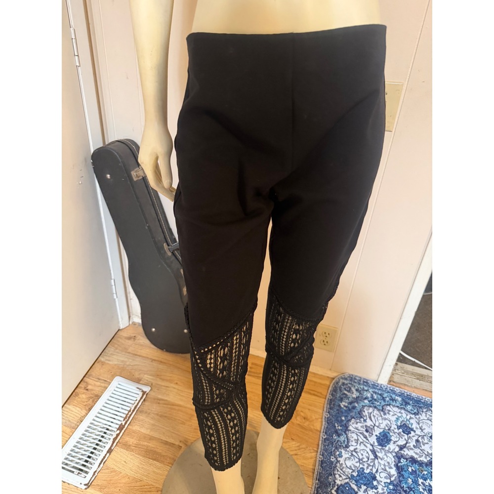 RARE Desigual Black Pants/Leggings With Lace Insets Stretchy Size XL